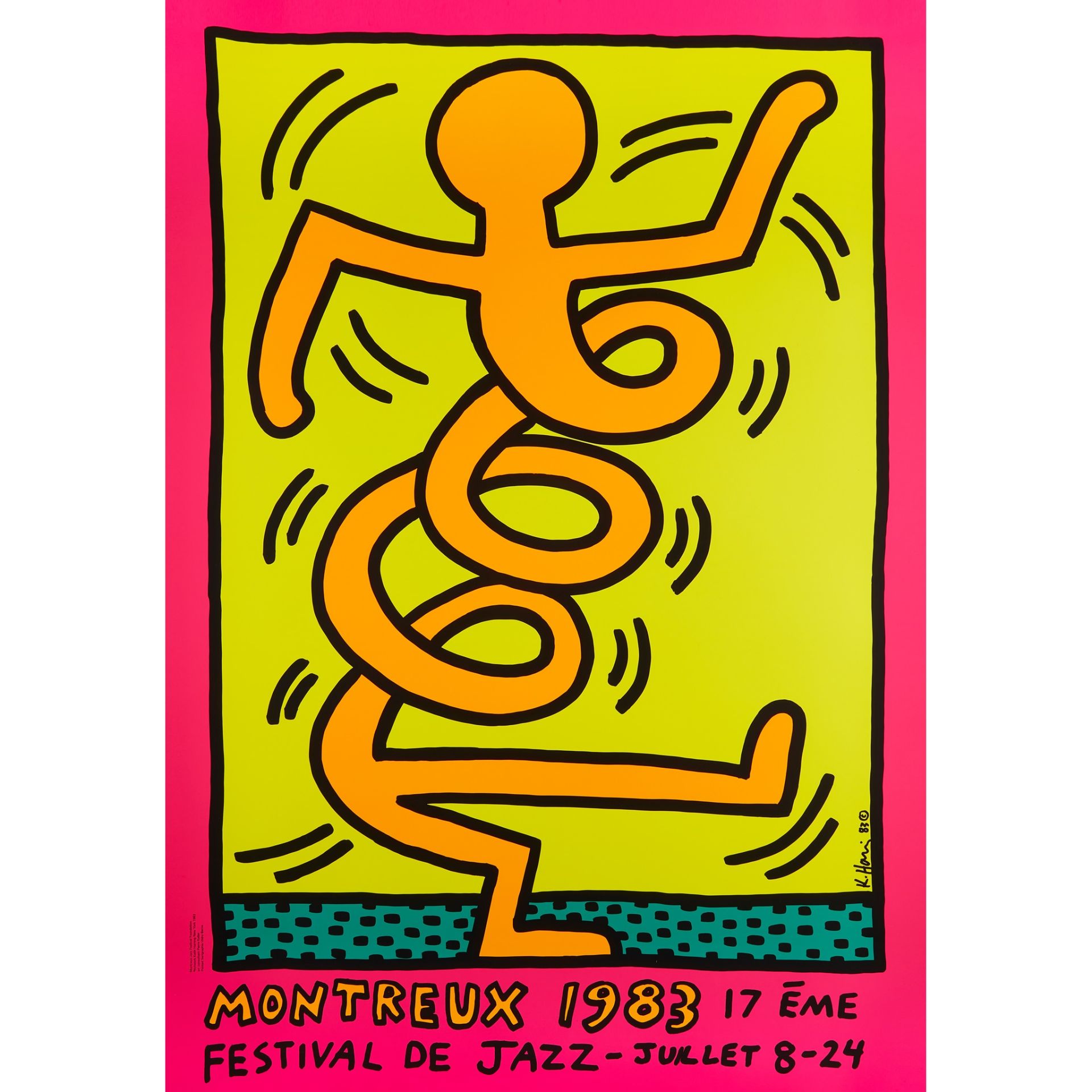 KEITH HARING (AMERICAN 1958-1990) MONTREUX JAZZ POSTER (PINK) - 1983