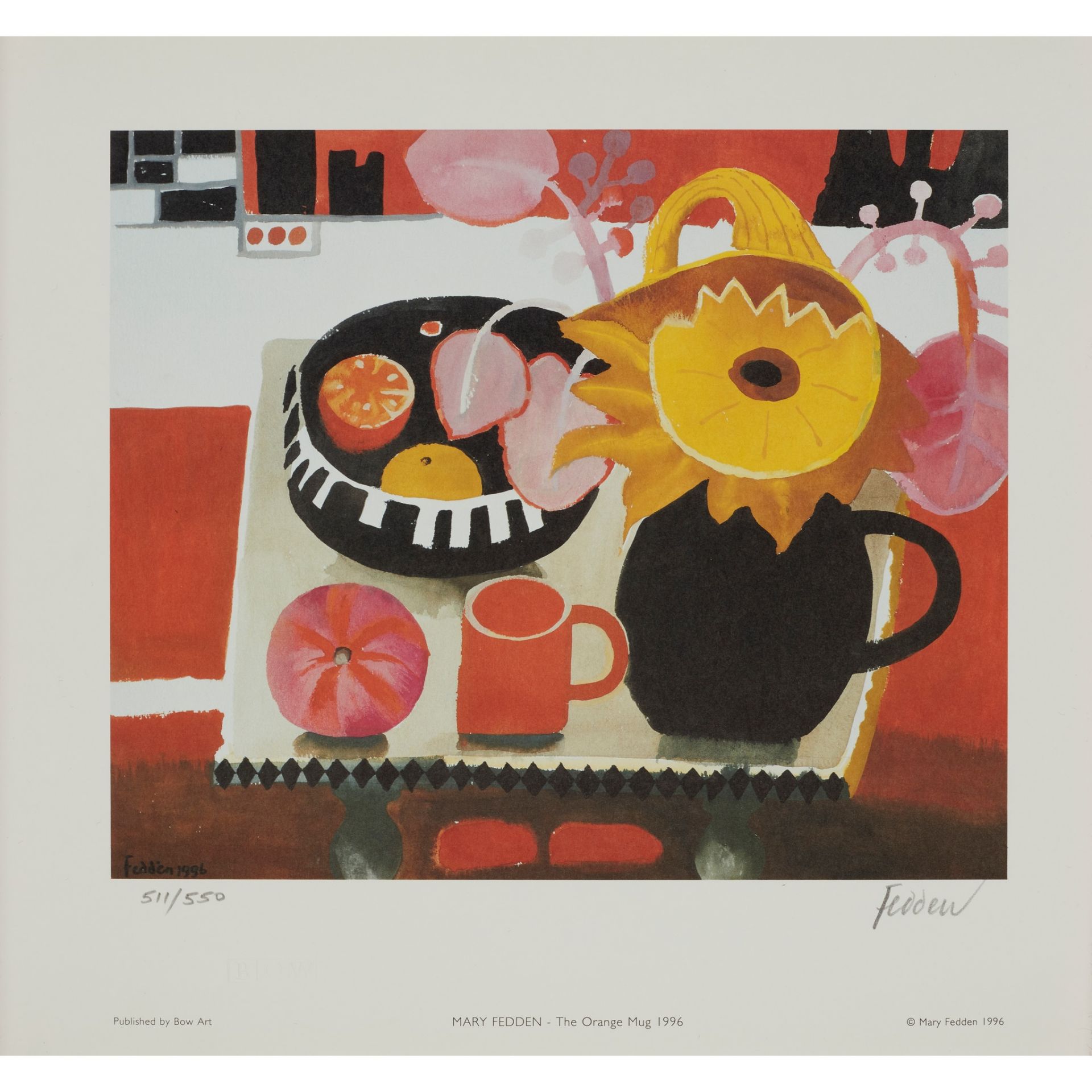 § MARY FEDDEN O.B.E., R.A., R.W.A. (BRITISH 1915-2012) THE ORANGE MUG - 1996 - Image 2 of 2