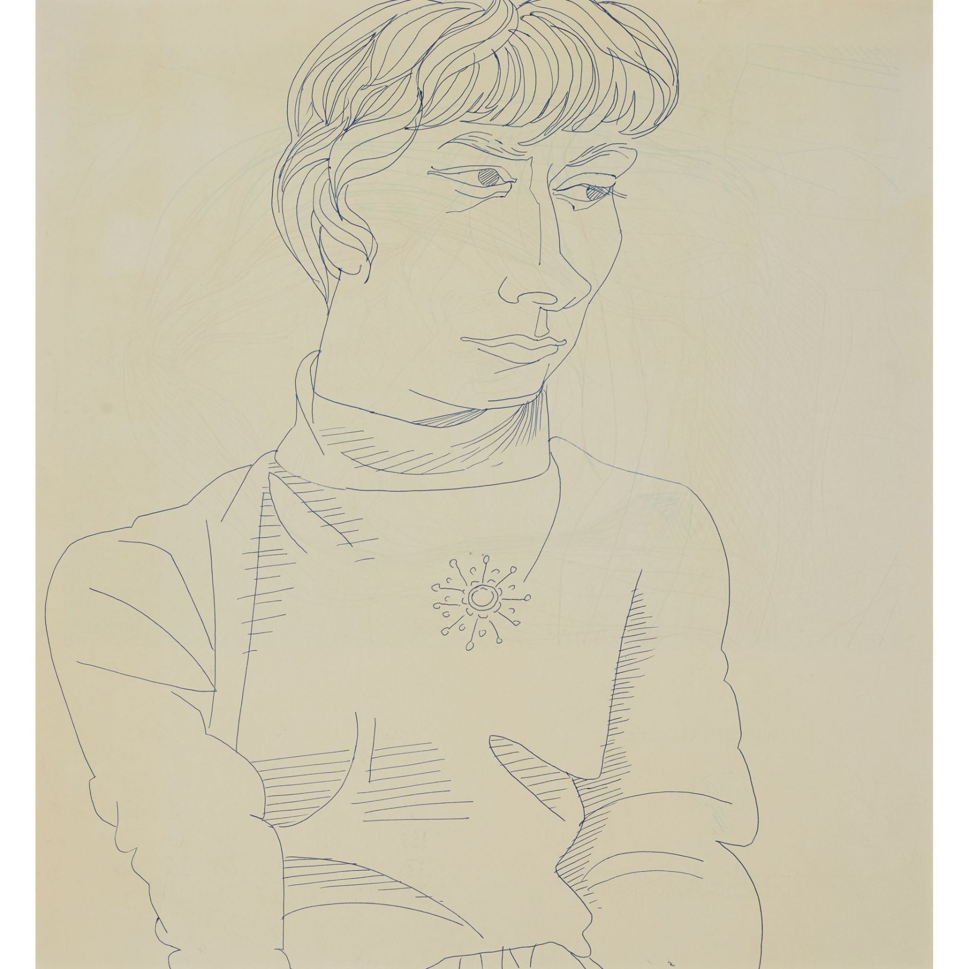 § ALASDAIR GRAY (SCOTTISH 1934-2019) DRAWING OF FIGURE WITH BROOCH