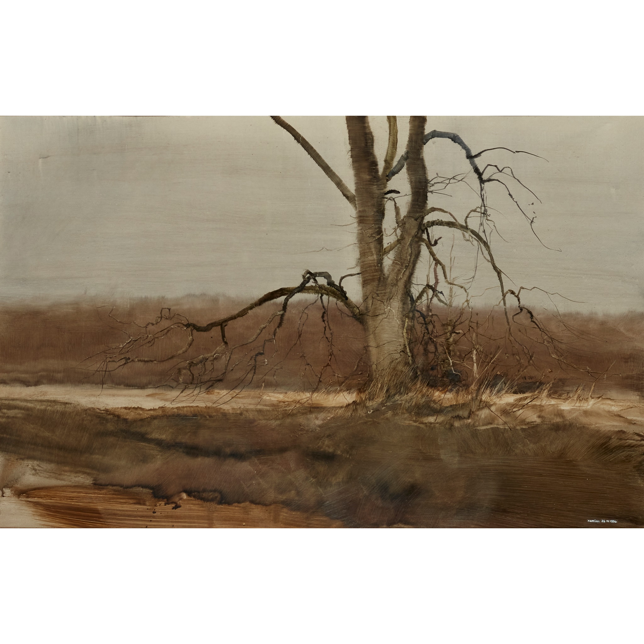 § JAMES MORRISON R.S.A., R.S.W., L.L.D. (SCOTTISH 1932-2020) TREE AND WINTER GRASS, 1994 - Image 2 of 4