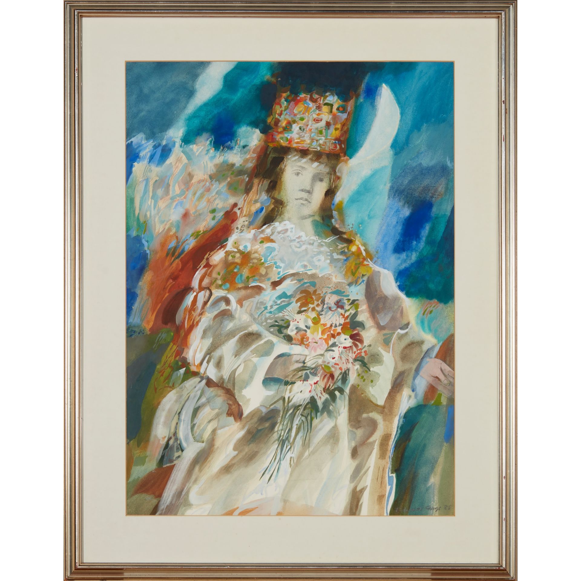 § EDWARD GAGE R.S.W. (SCOTTISH 1925-2000) MASQUE, GUINEVERE AS FLORA, 1986 - Image 2 of 3