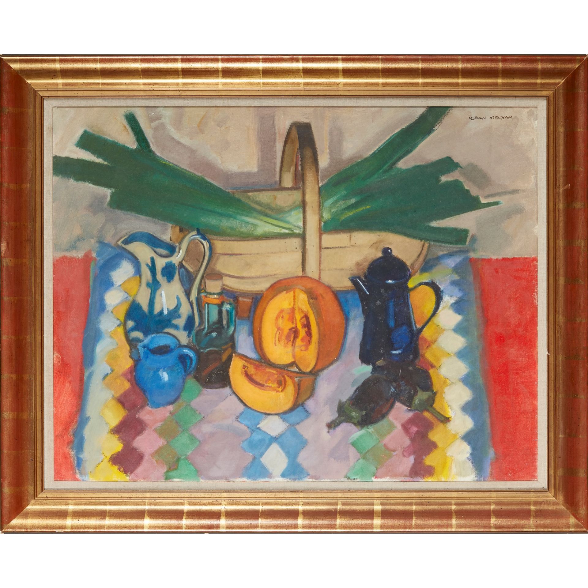 § NORMAN KIRKHAM R.G.I. (SCOTTISH 1936-2021) STILL LIFE WITH PUMPKIN & LEEKS - Bild 2 aus 3