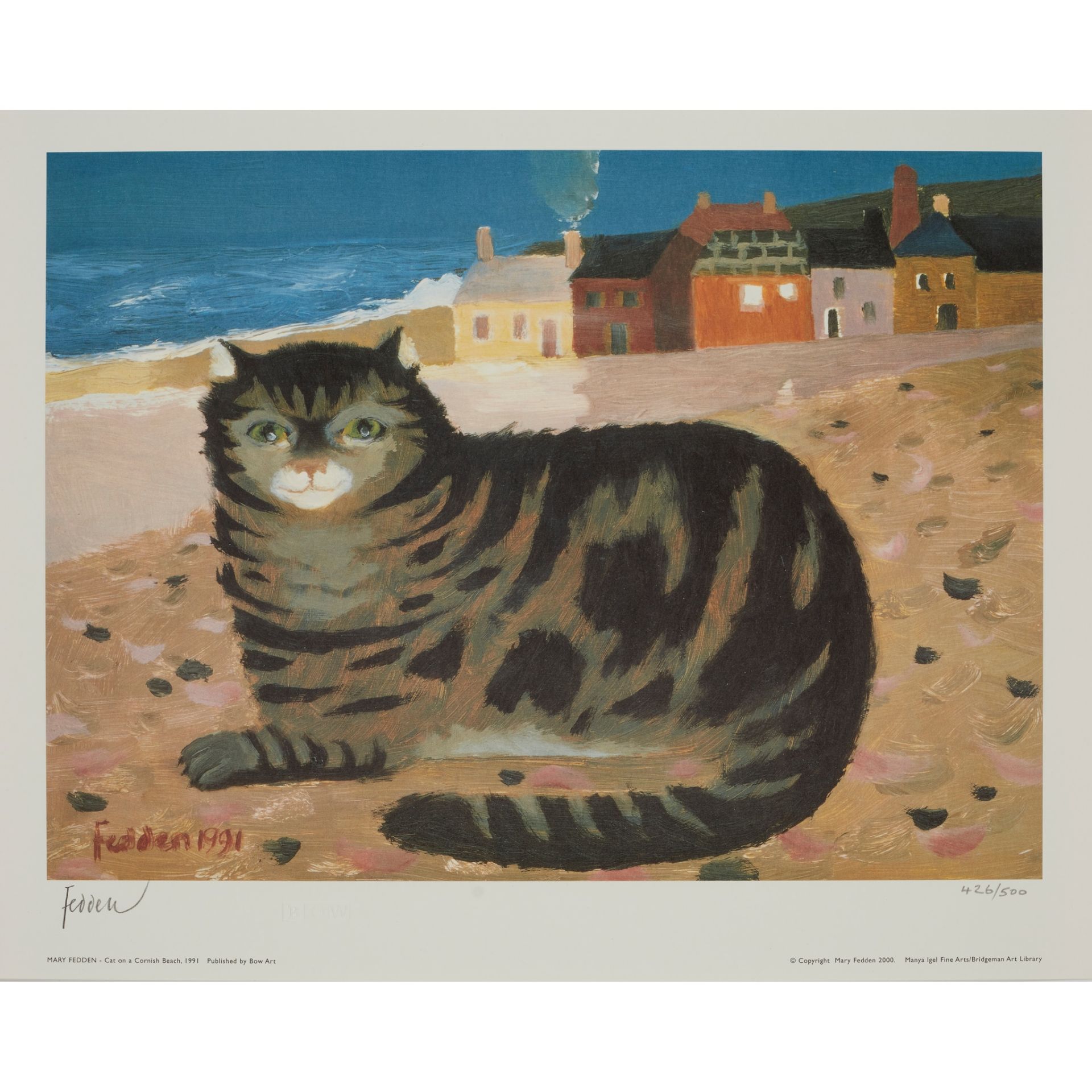 § MARY FEDDEN O.B.E., R.A., R.W.A. (BRITISH 1915-2012) CAT ON A CORNISH BEACH - 1991 - Image 2 of 2