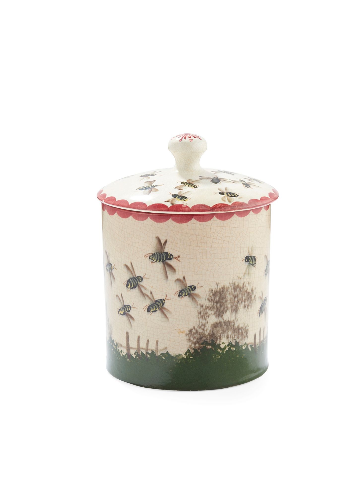 A LARGE WEMYSS WARE HONEY POT & COVER 'BEES & HIVE' PATTERN, CIRCA 1900