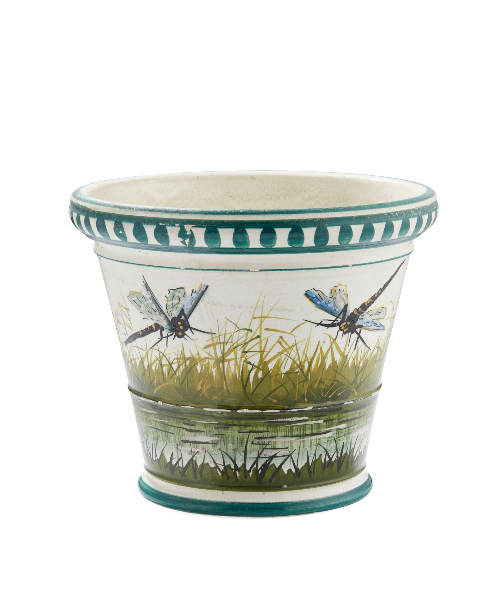 A WEMYSS WARE STUART FLOWER POT 'DRAGONFLIES' PATTERN, EARLY 20TH CENTURY