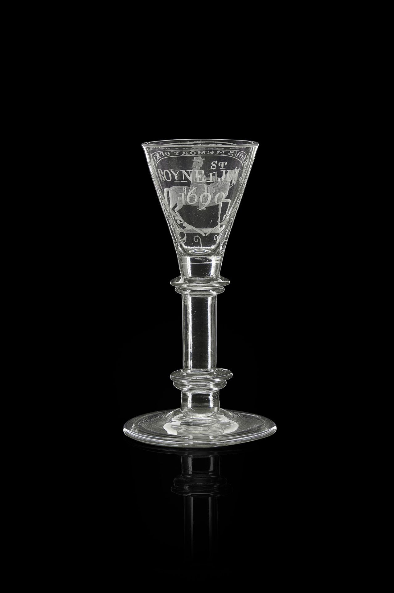 AN IRISH WILLIAMITE / ANTI JACOBITE WINE GLASS 18TH CENTURY GLASS, LATER ENGRAVED - Image 2 of 2