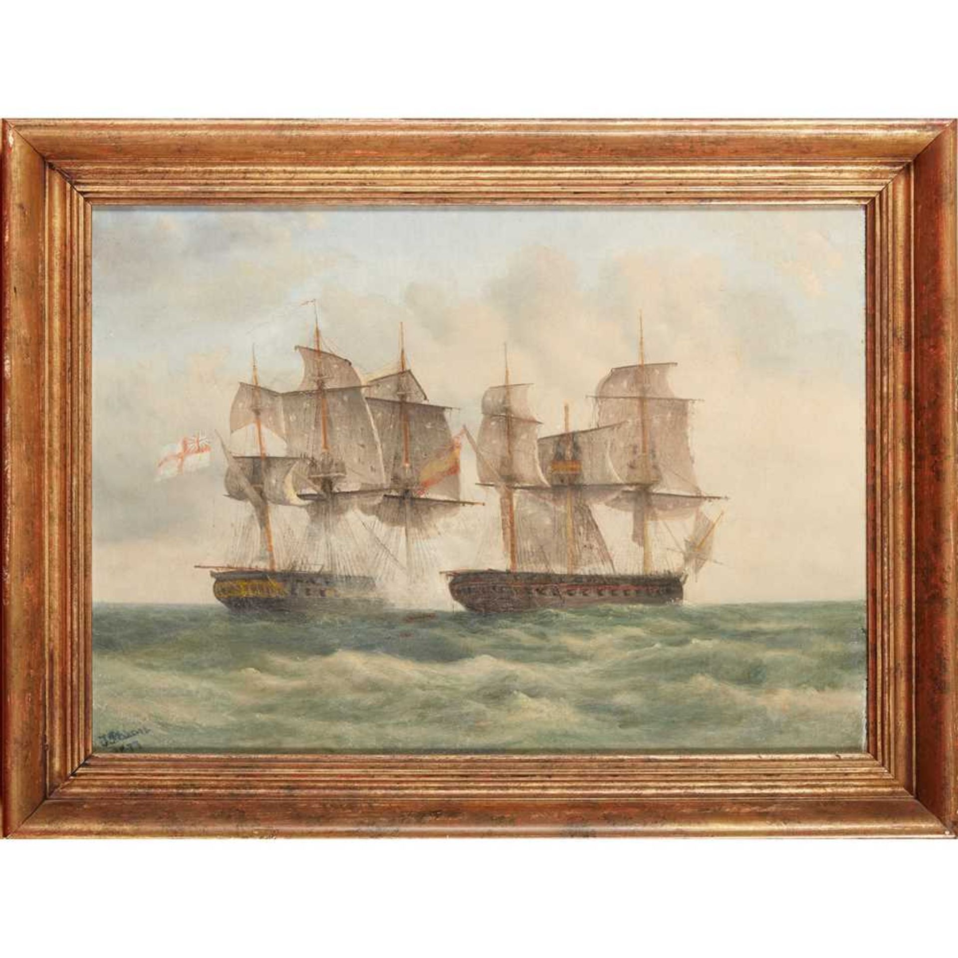 19TH CENTURY BRITISH SCHOOL A NAVAL ENGAGEMENT - Image 2 of 3