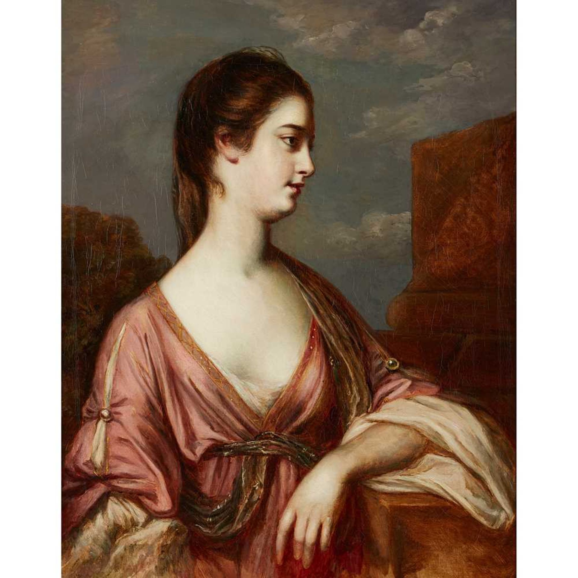ATTRIBUTED TO FRANCIS COTES HALF LENGTH PORTRAIT OF A LADY IN PROFILE