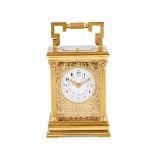 FRENCH PIERCED BRASS REPEATER CARRIAGE CLOCK LATE 19TH CENTURY