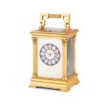 FRENCH BRASS AND ENAMEL REPEATER CARRIAGE CLOCK LATE 19TH CENTURY