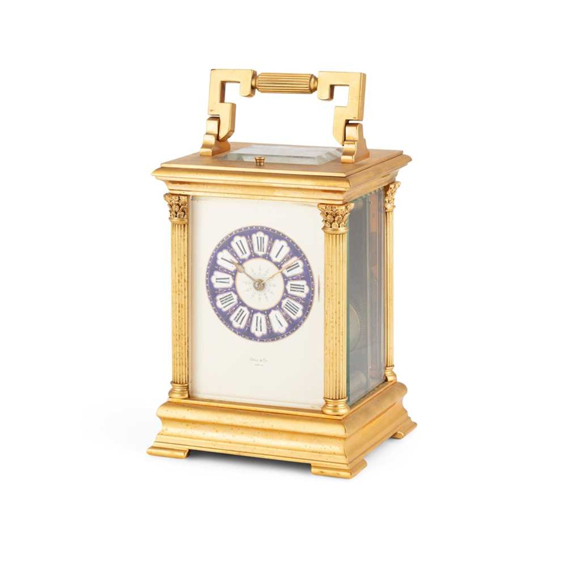 FRENCH BRASS AND ENAMEL REPEATER CARRIAGE CLOCK LATE 19TH CENTURY