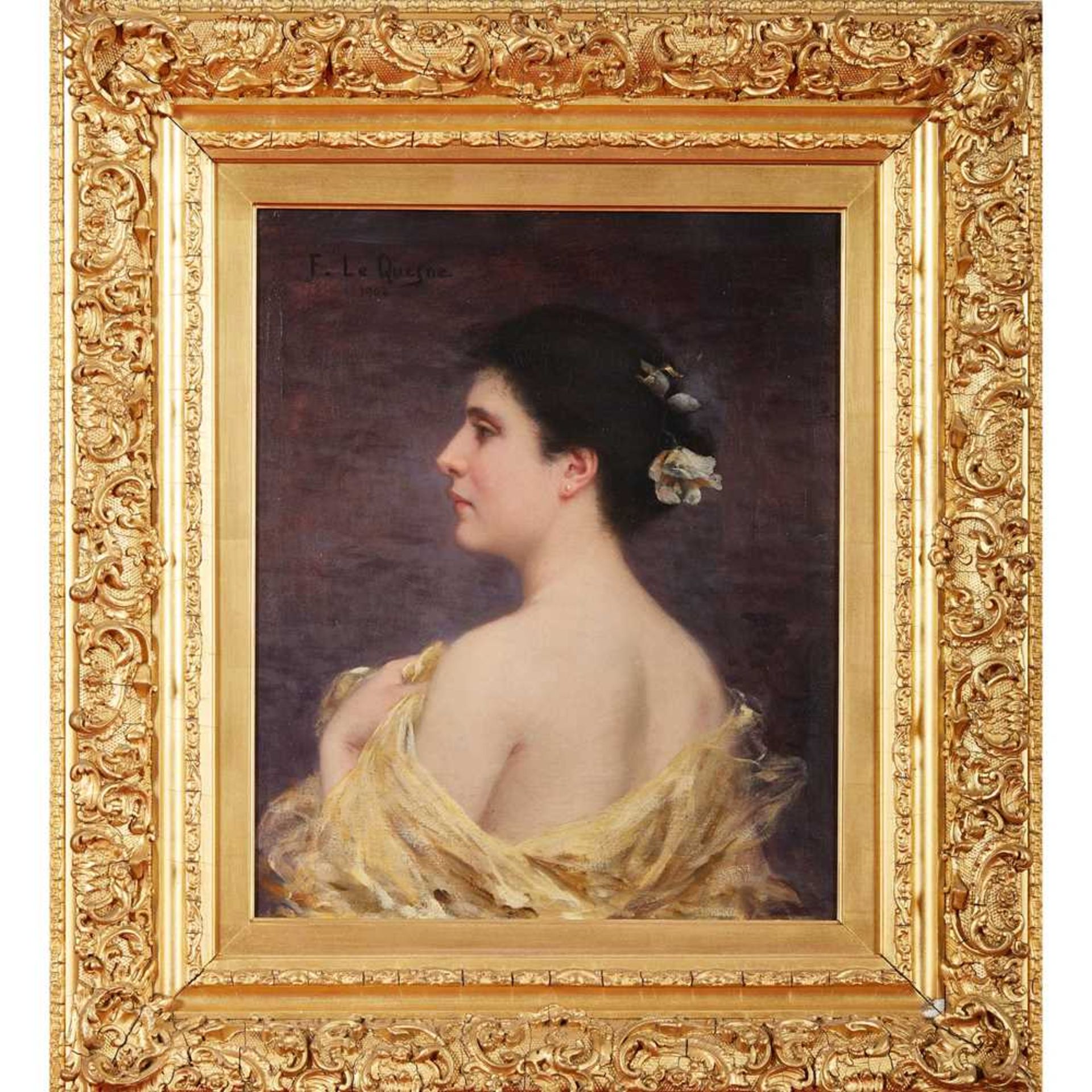 FERNAND LE QUESNE (FRENCH 1856-1918) STUDY OF A YOUNG BEAUTY IN PROFILE - Image 2 of 3
