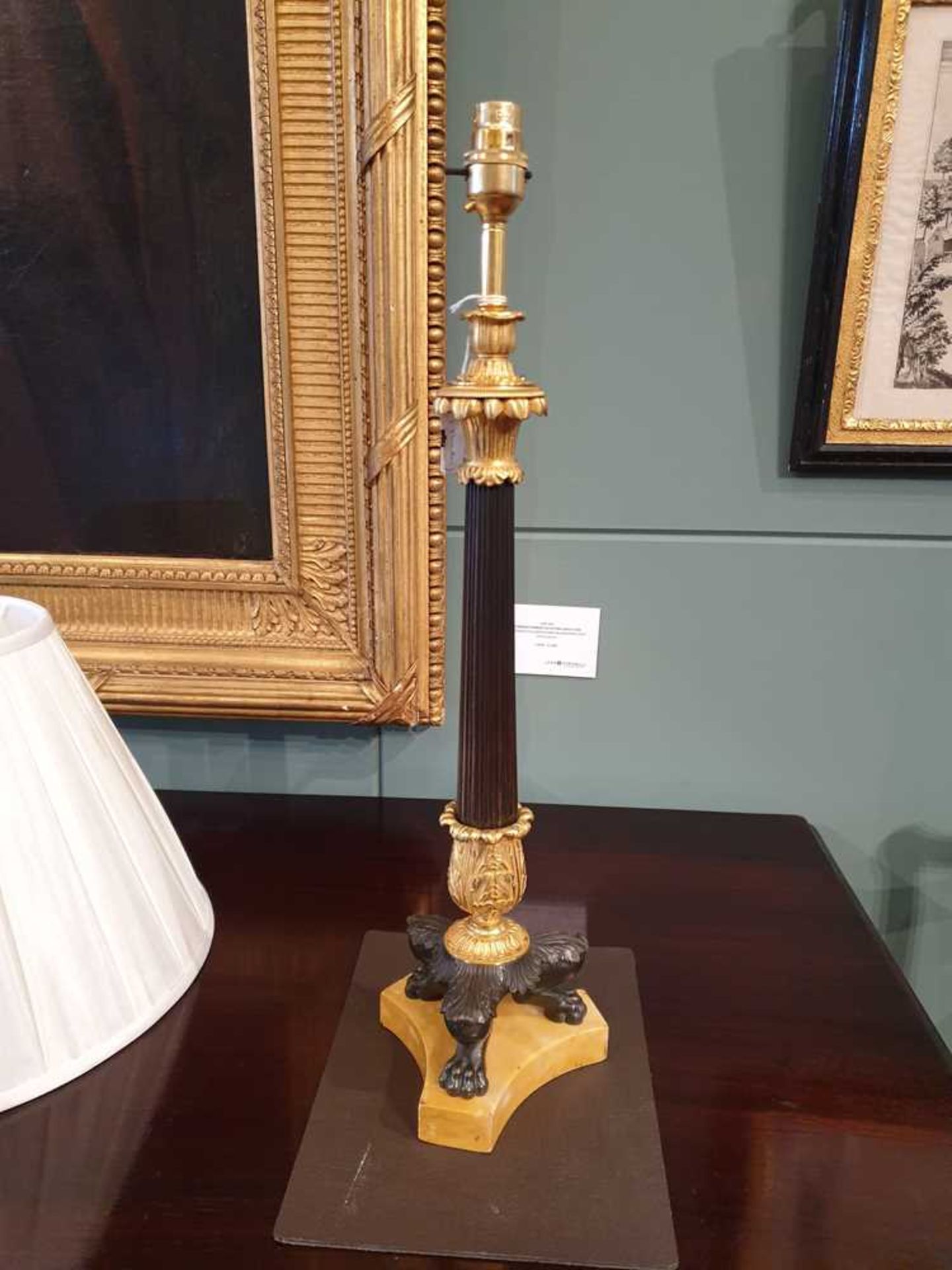 PAIR OF REGENCY PATINATED AND GILT BRONZE CANDLESTICK LAMPS 19TH CENTURY - Image 10 of 13