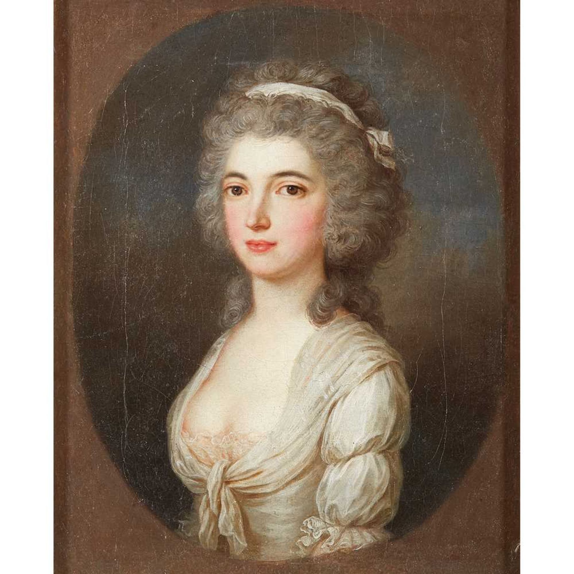 18TH CENTURY FRENCH SCHOOL HALF LENGTH PORTRAIT OF A YOUNG LADY IN WHITE