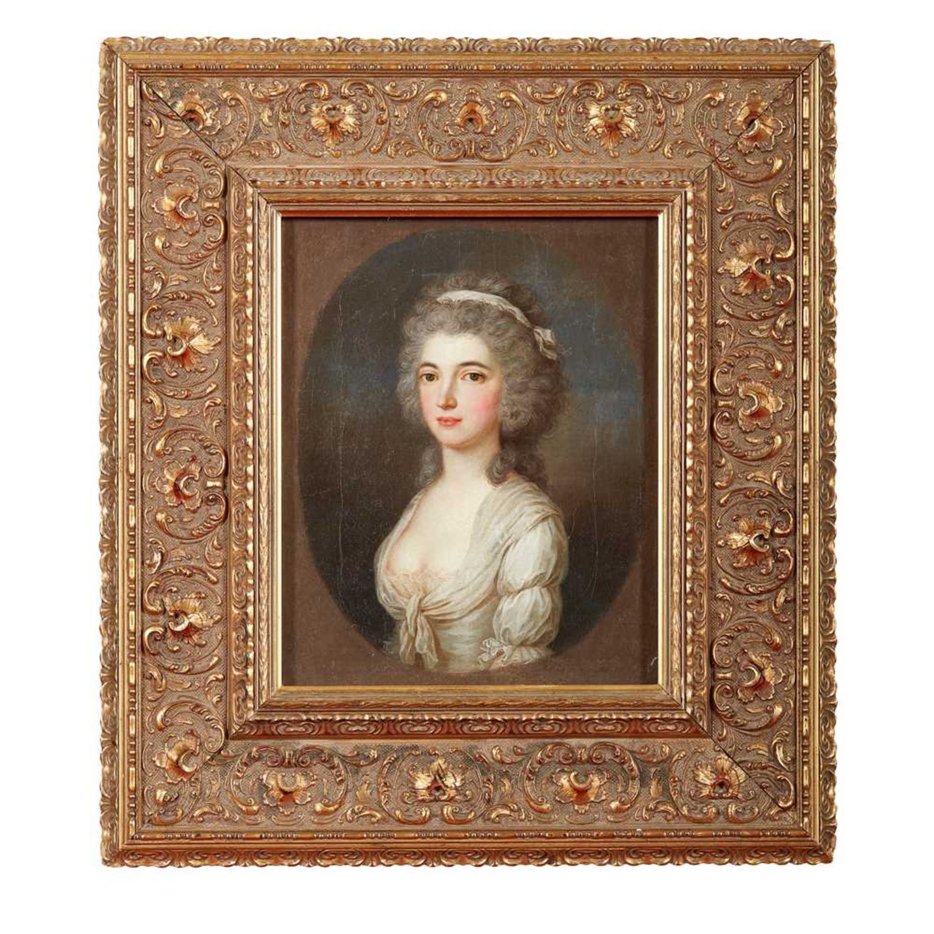 18TH CENTURY FRENCH SCHOOL HALF LENGTH PORTRAIT OF A YOUNG LADY IN WHITE - Bild 2 aus 3