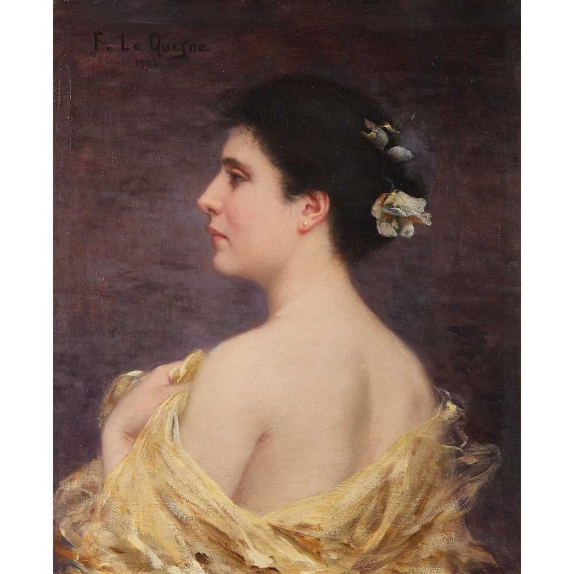 FERNAND LE QUESNE (FRENCH 1856-1918) STUDY OF A YOUNG BEAUTY IN PROFILE