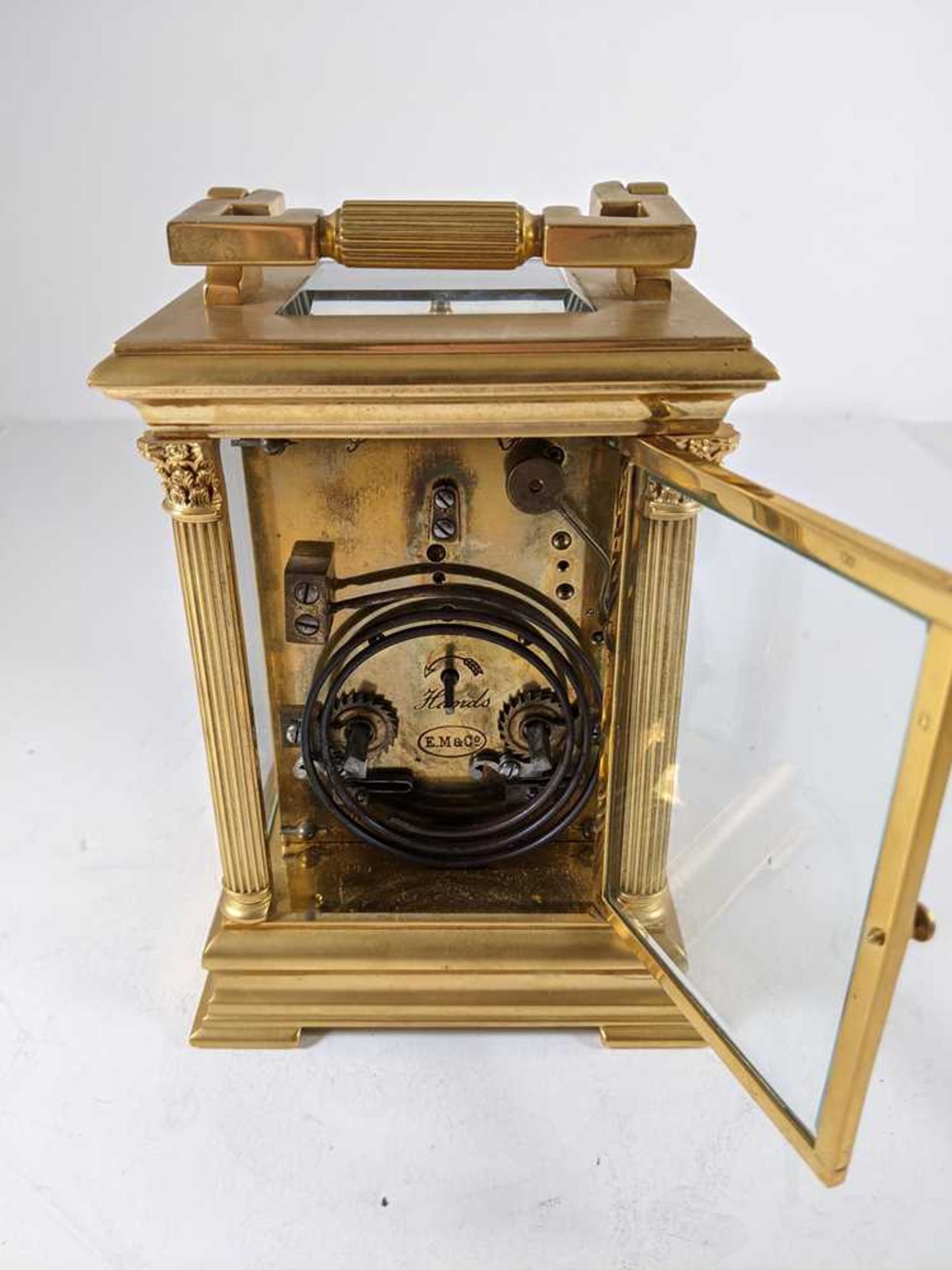 FRENCH BRASS AND ENAMEL REPEATER CARRIAGE CLOCK LATE 19TH CENTURY - Image 4 of 10