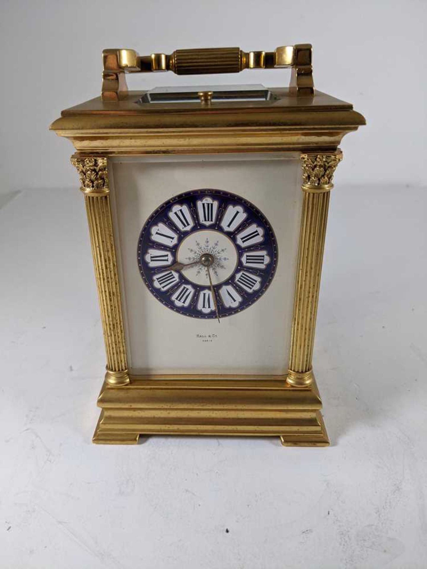 FRENCH BRASS AND ENAMEL REPEATER CARRIAGE CLOCK LATE 19TH CENTURY - Image 6 of 10