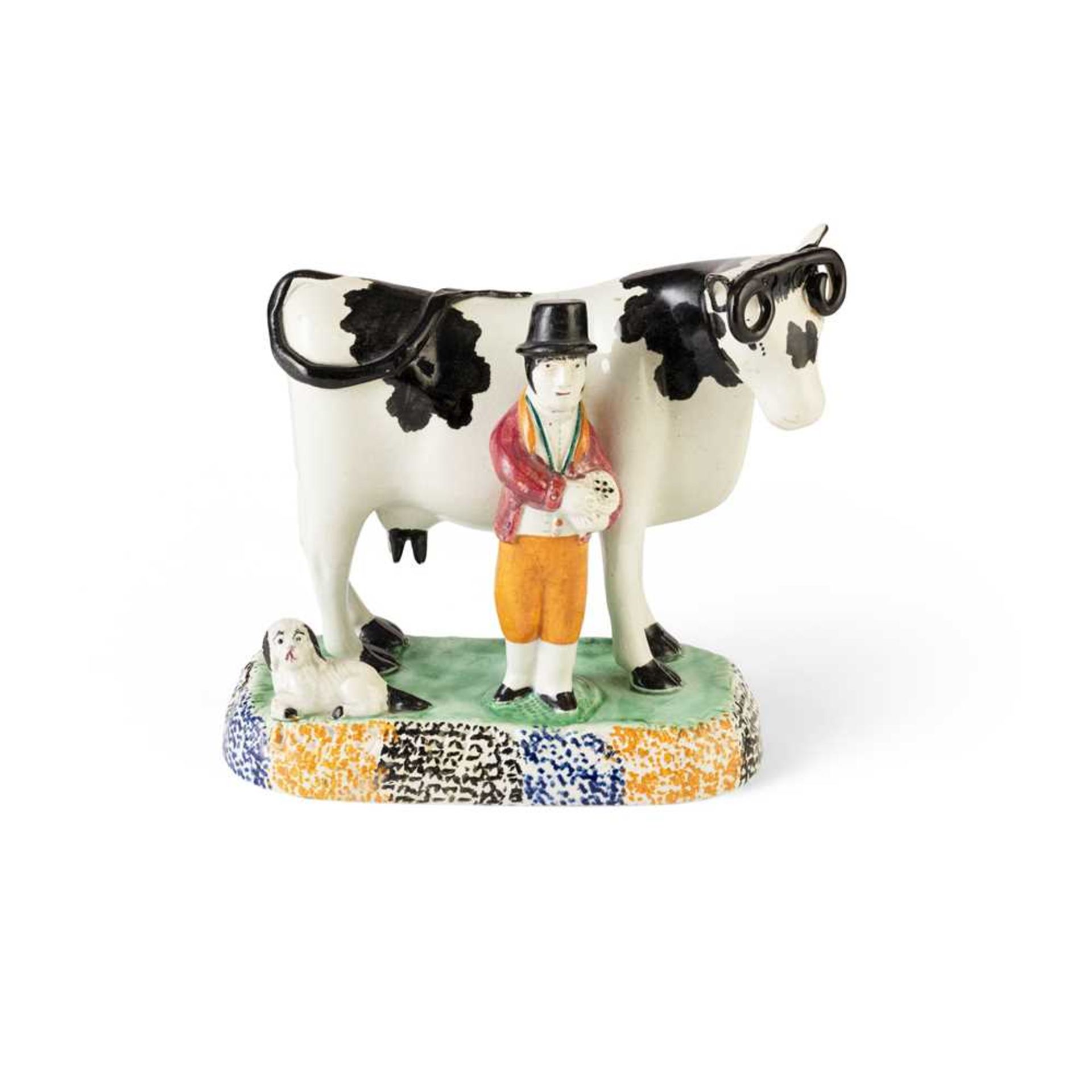 YORKSHIRE POTTERY PRATTWARE COW FIGURE GROUP EARLY 19TH CENTURY
