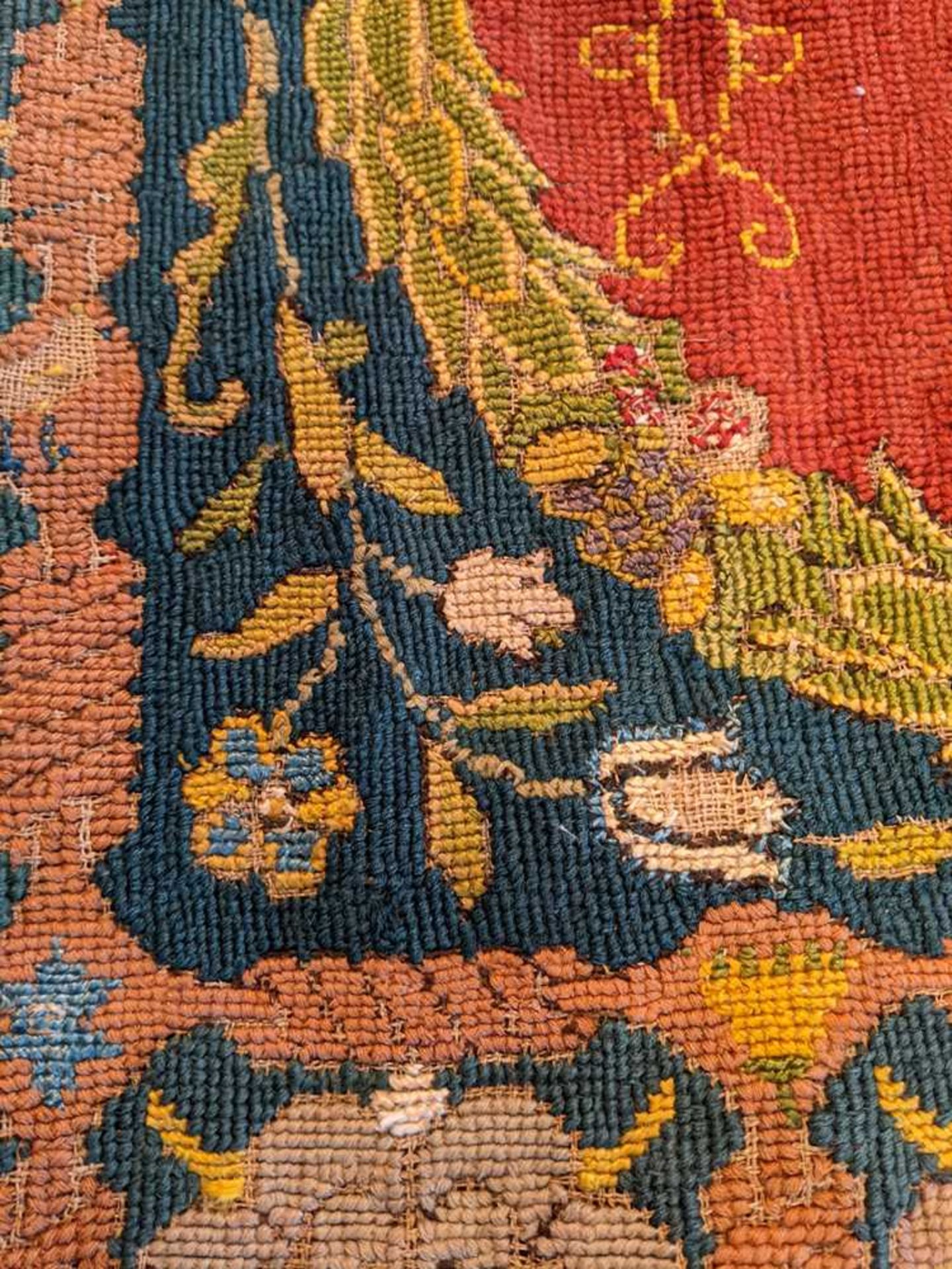 ENGLISH WOOL AND PART SILK NEEDLEWORK CARPET SECTION DATED 1616 - Image 14 of 23