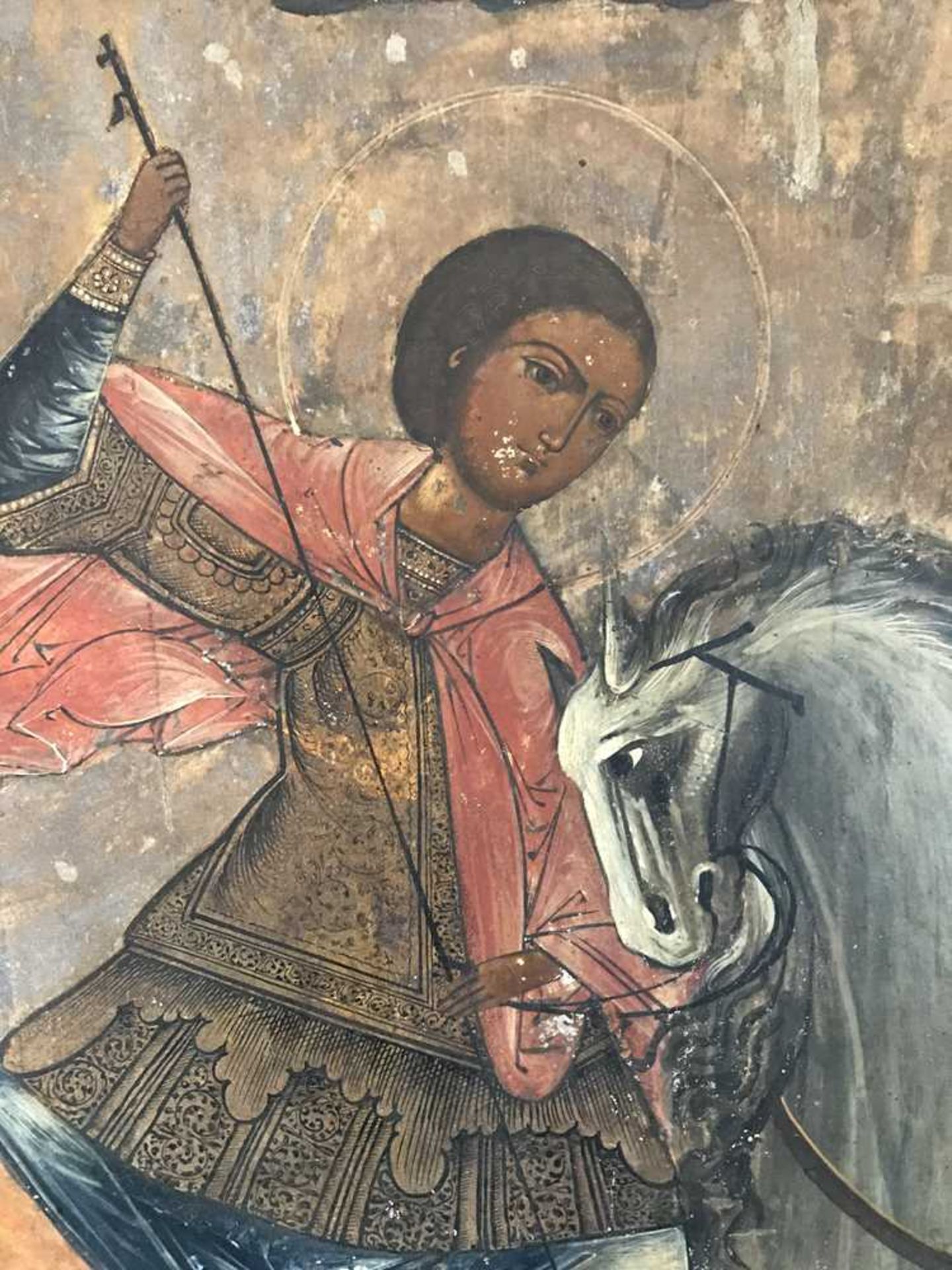 LARGE RUSSIAN ICON OF SAINT GEORGE AND THE DRAGON 19TH CENTURY - Image 6 of 19