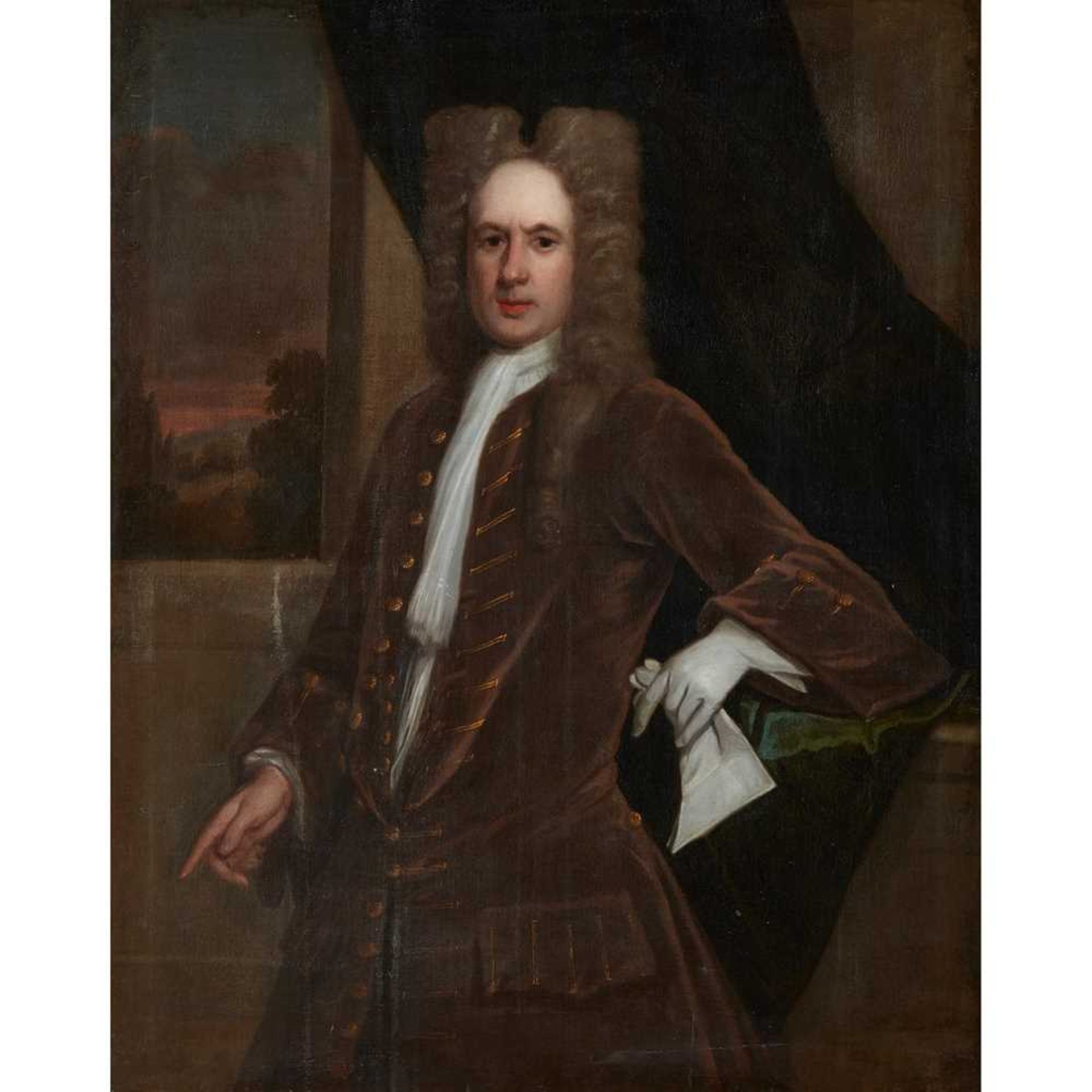 ATTRIBUTED TO SIR GODFREY KNELLER THREE QUARTER LENGTH PORTRAIT OF JAMES HILHOUSE OF FREEHALL LONDON