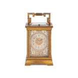 FRENCH BRASS AND SILVERED REPEATER CARRIAGE CLOCK LATE 19TH CENTURY