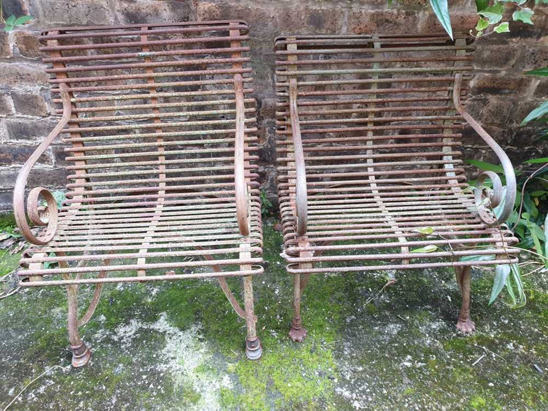 MATCHED PAIR OF ARRAS WROUGHT IRON GARDEN SEATS 19TH CENTURY - Image 4 of 8