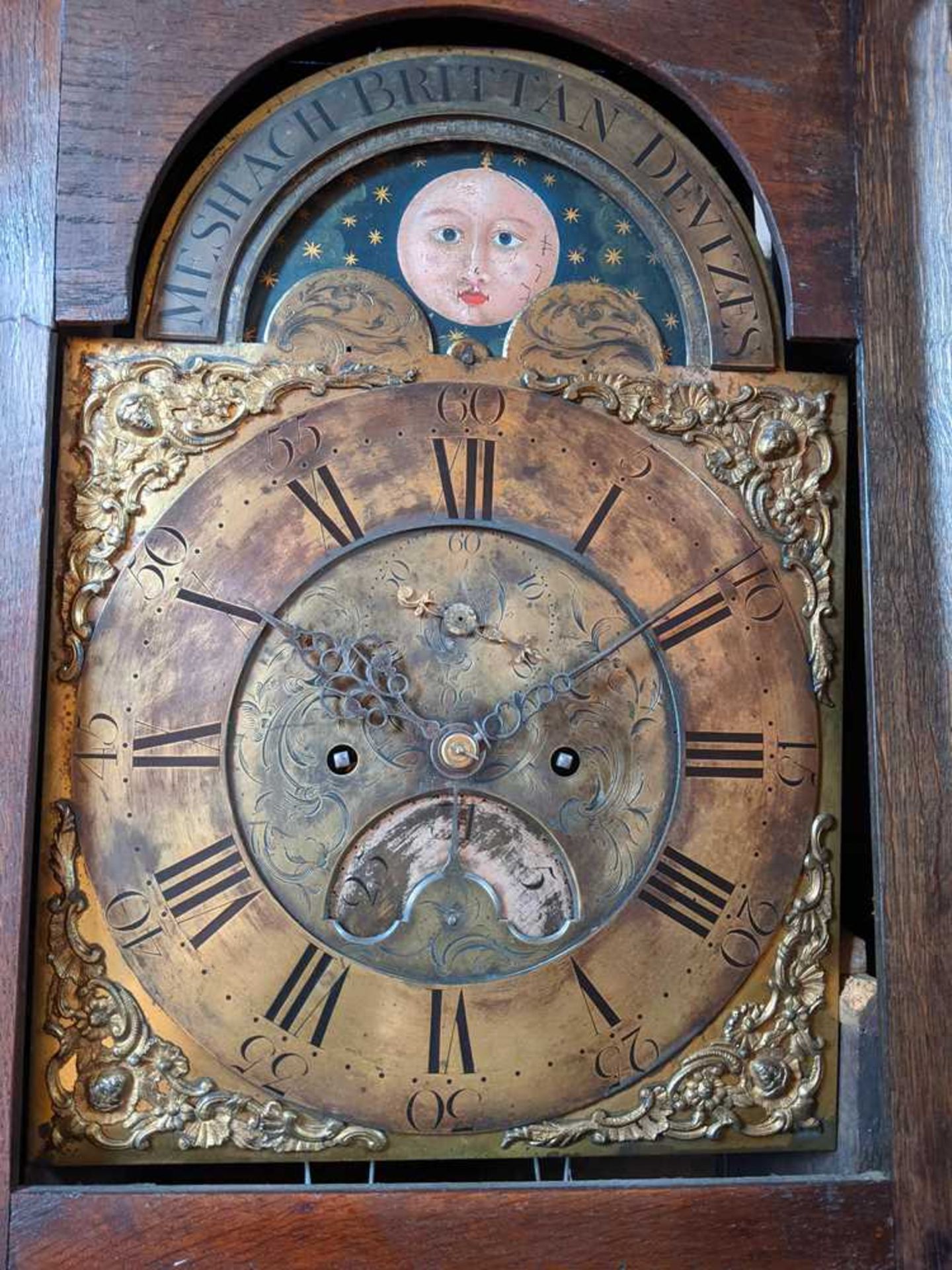 GEORGE III OAK MOONPHASE LONGCASE CLOCK, MESHACH BRITTAN, DEVIZES 18TH CENTURY - Bild 13 aus 54