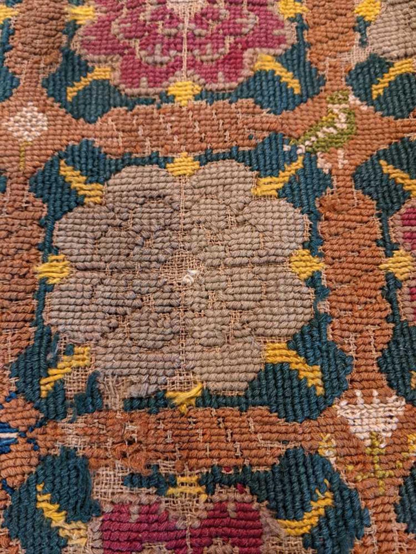 ENGLISH WOOL AND PART SILK NEEDLEWORK CARPET SECTION DATED 1616 - Image 18 of 23