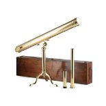 CASED BRASS 3-INCH REFRACTING TELESCOPE WITH TRIPOD STAND LATE 19TH CENTURY