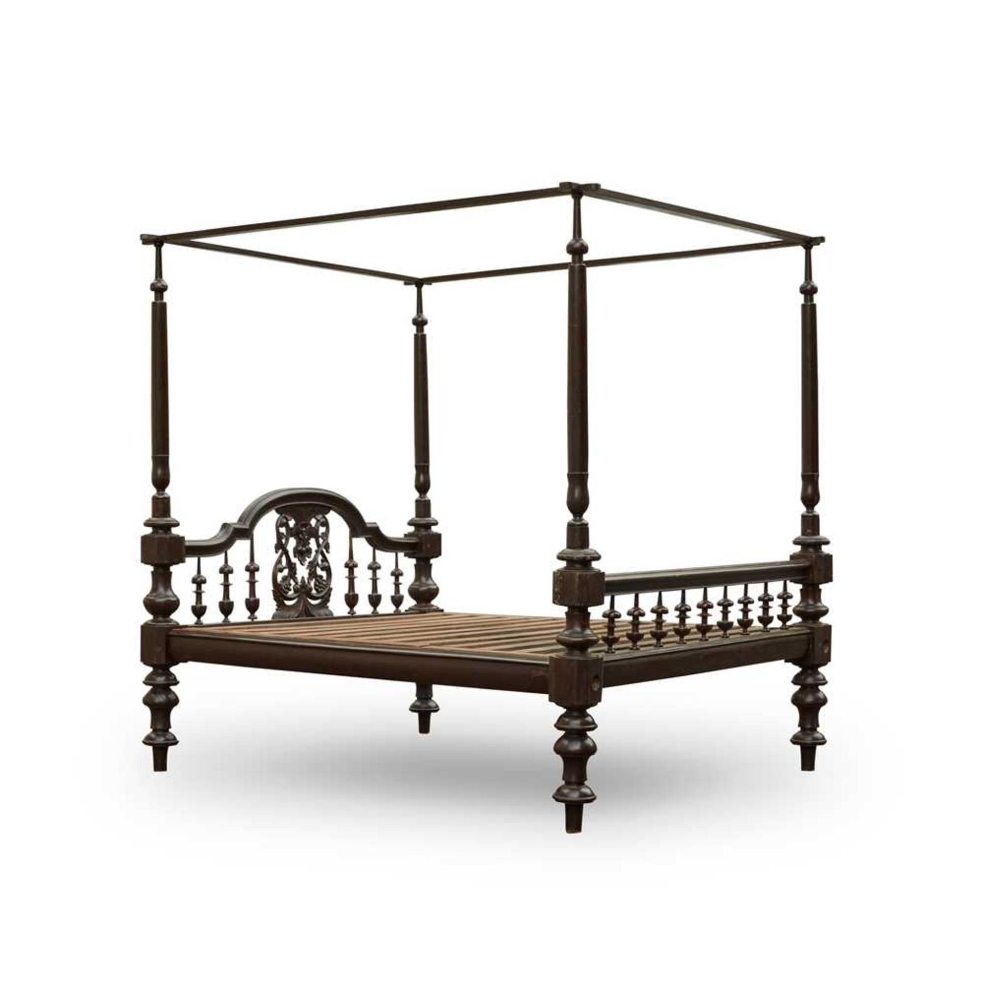 INDO-DUTCH COLONIAL CARVED AND EBONISED FOUR POSTER BED 19TH CENTURY, PROBABLY CEYLON