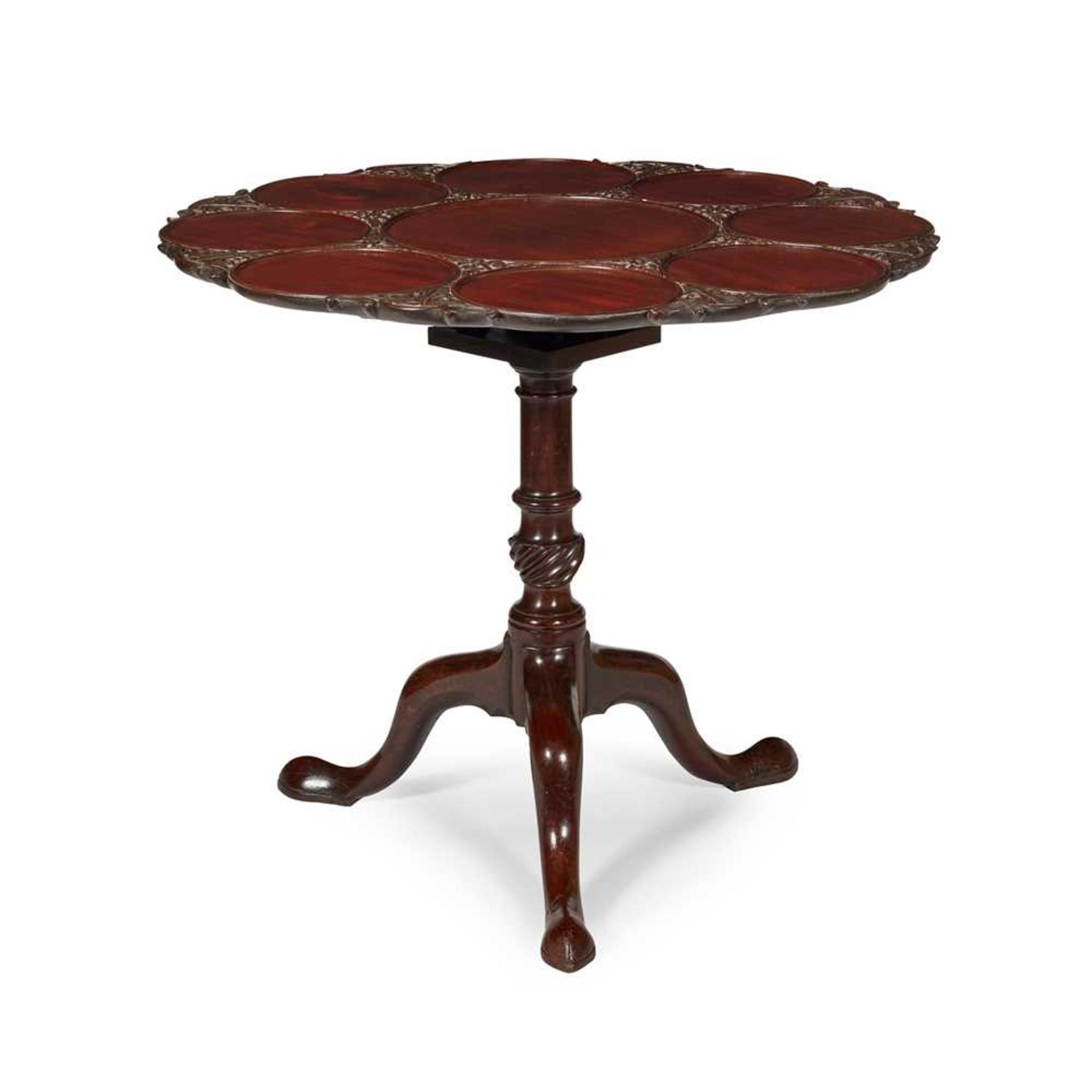 GEORGE III MAHOGANY CARVED BIRDCAGE SUPPER TABLE MID 18TH CENTURY