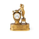 FRENCH EMPIRE GILT AND PATINATED METAL FIGURAL MANTEL CLOCK EARLY 19TH CENTURY