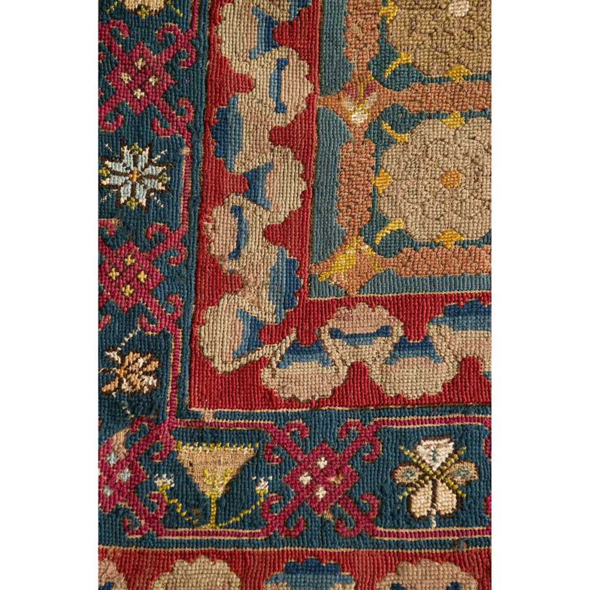 ENGLISH WOOL AND PART SILK NEEDLEWORK CARPET SECTION DATED 1616 - Image 8 of 23