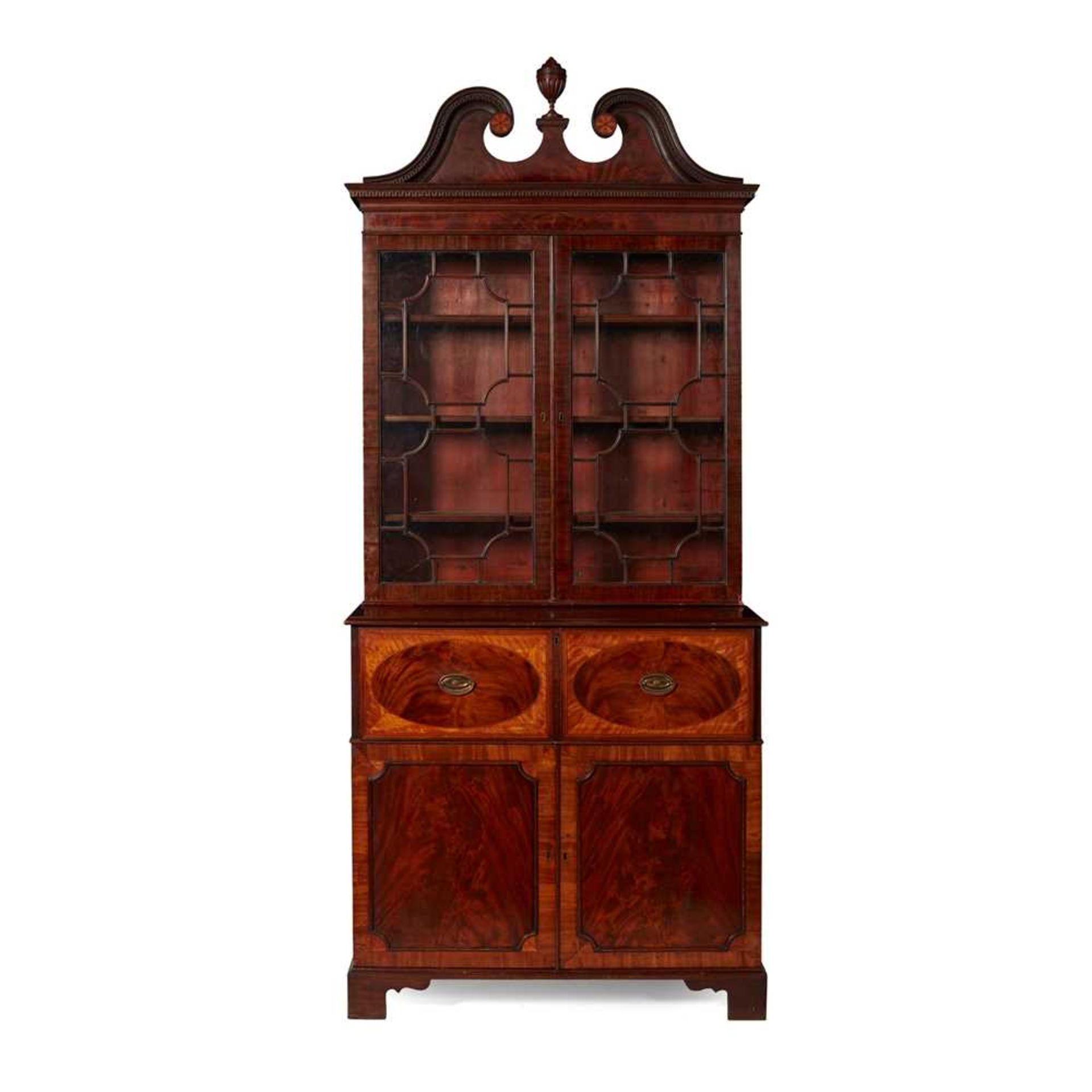 GEORGE III MAHOGANY SECRETAIRE BOOKCASE CABINET LATE 19TH CENTURY, THE TOP ASSOCIATED