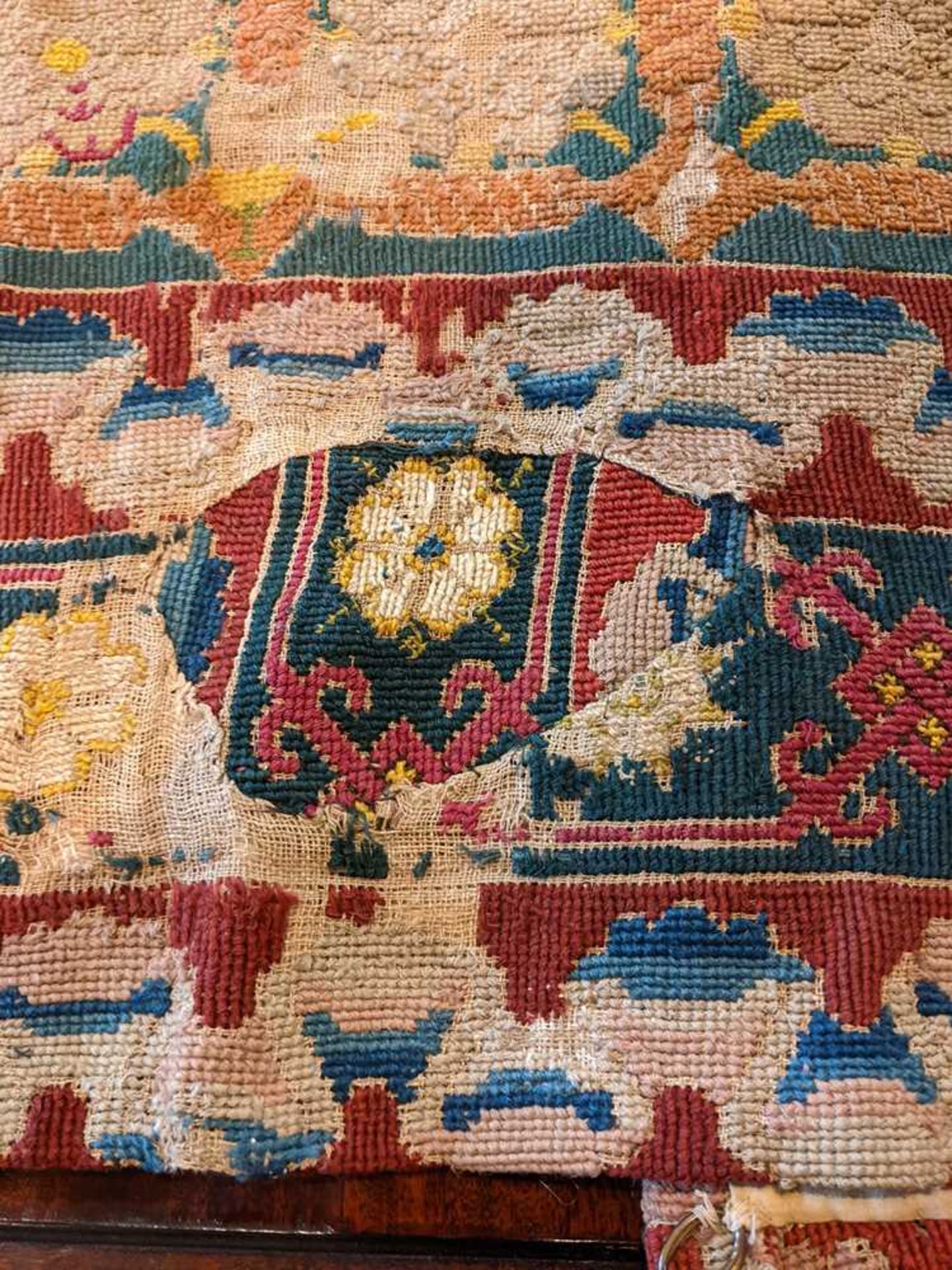 ENGLISH WOOL AND PART SILK NEEDLEWORK CARPET SECTION DATED 1616 - Image 23 of 23