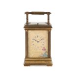 FRENCH BRASS AND PORCELAIN REPEATER CARRIAGE CLOCK 19TH CENTURY