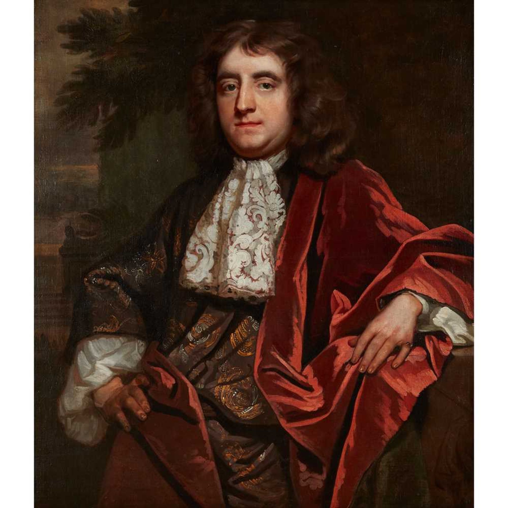 CIRCLE OF SIR PETER LELY HALF LENGTH PORTRAIT OF A GENTLEMAN IN LACE CRAVAT