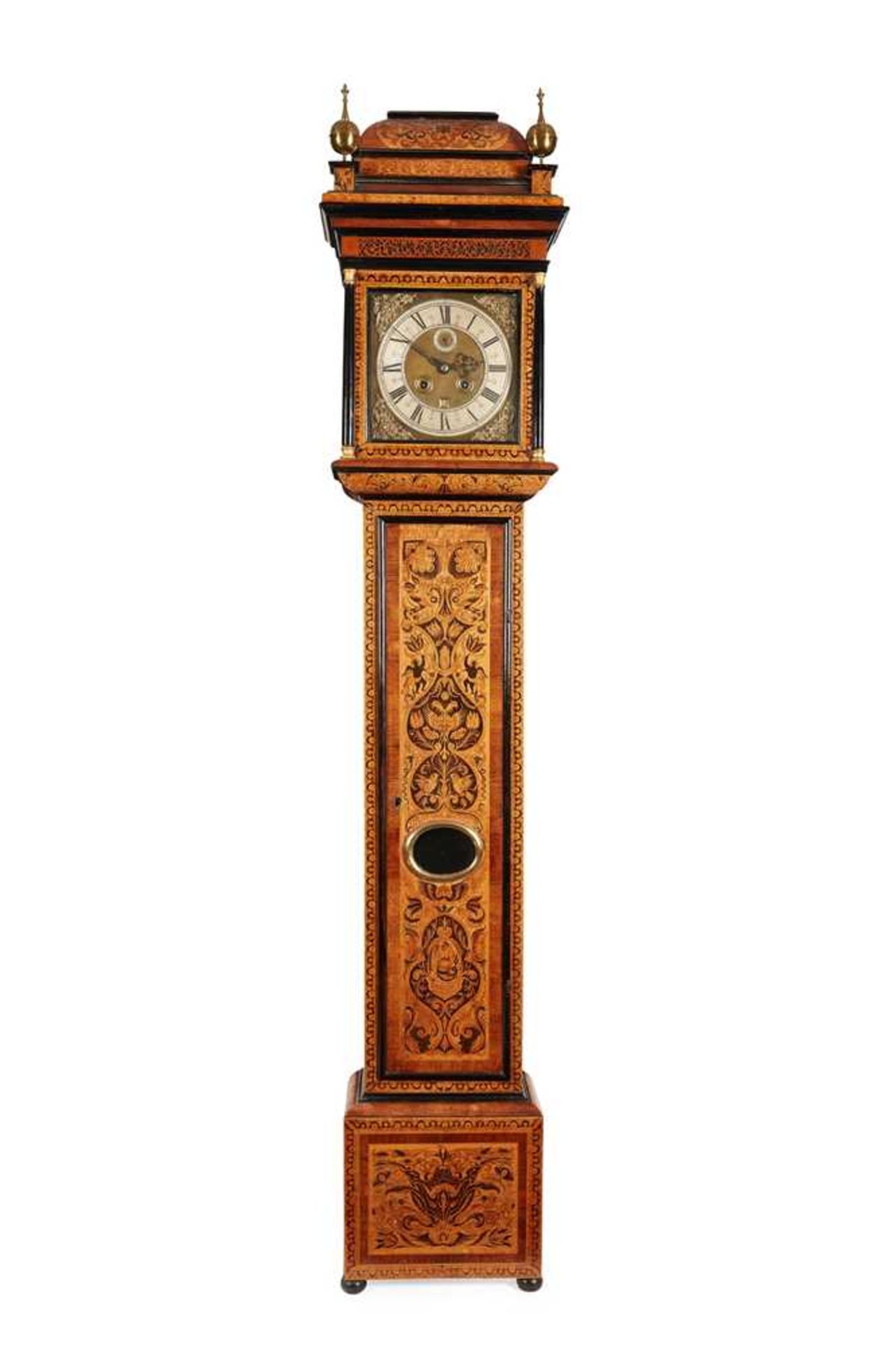 RARE SCOTTISH EBONY, ROSEWOOD AND ELM MARQUETRY MONTH-GOING LONGCASE CLOCK, ANDREW BROWN [BROUN] EDI