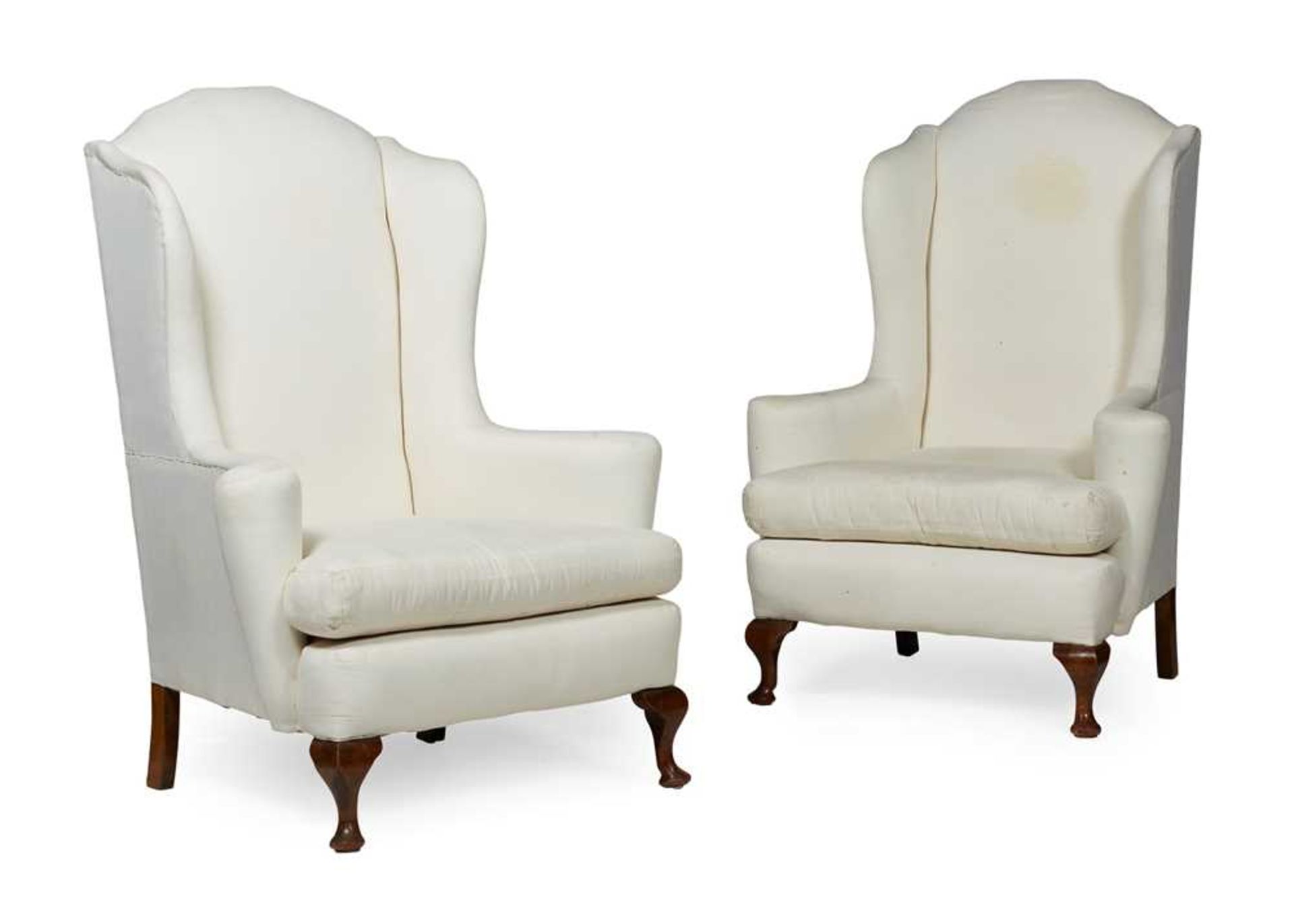 PAIR OF GEORGE I STYLE WINGBACK ARMCHAIRS LATE 19TH/ EARLY 20TH CENTURY