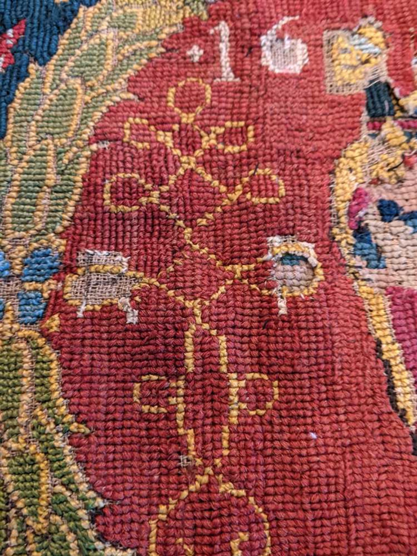 ENGLISH WOOL AND PART SILK NEEDLEWORK CARPET SECTION DATED 1616 - Image 16 of 23