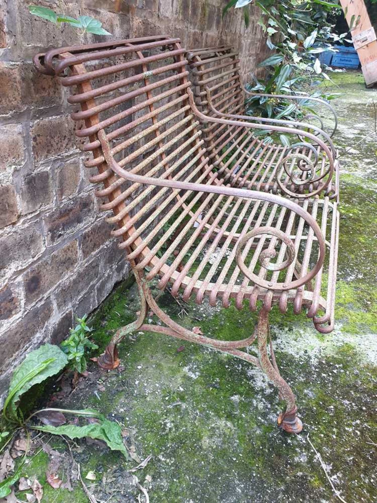 MATCHED PAIR OF ARRAS WROUGHT IRON GARDEN SEATS 19TH CENTURY - Image 3 of 8