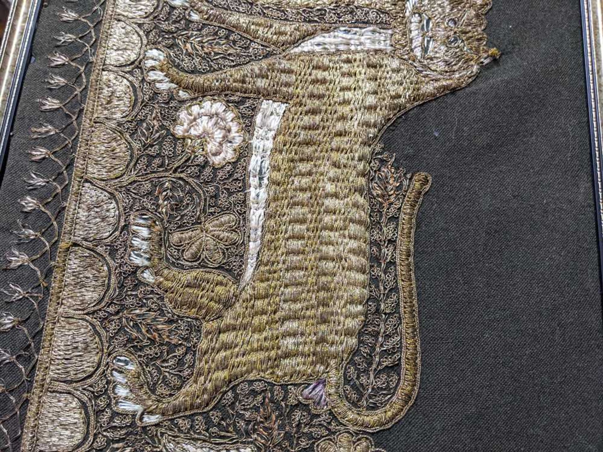 INDIAN SILK AND GOLD METALLIC EMBROIDERED LONG PANEL 19TH CENTURY - Image 5 of 6