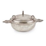 A 1930s reproduction silver twin-handled bowl and cover