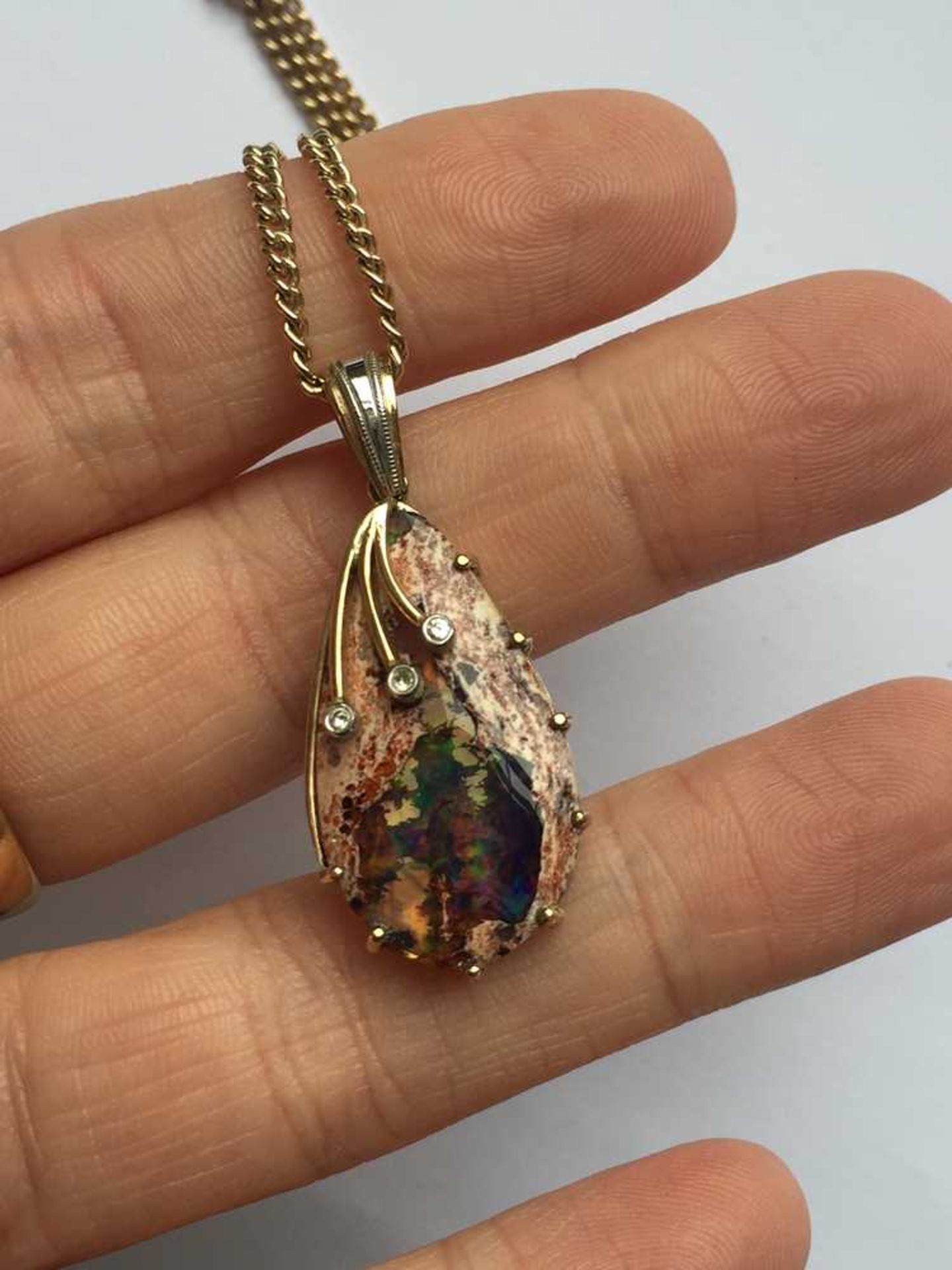 A boulder opal and diamond pendant - Image 5 of 7