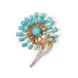 A turquoise and diamond brooch
