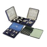 A collection of cased sets and miscellaneous silver