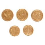 G.B - Three sovereigns and two half sovereigns