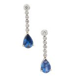 A pair of sapphire and diamond pendent earrings